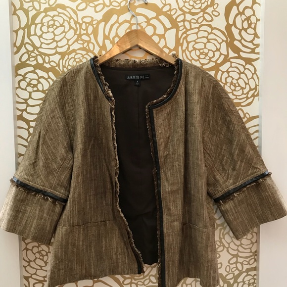 Lafayette 148 Open Front Blazer Brown Fringe - Picture 1 of 6